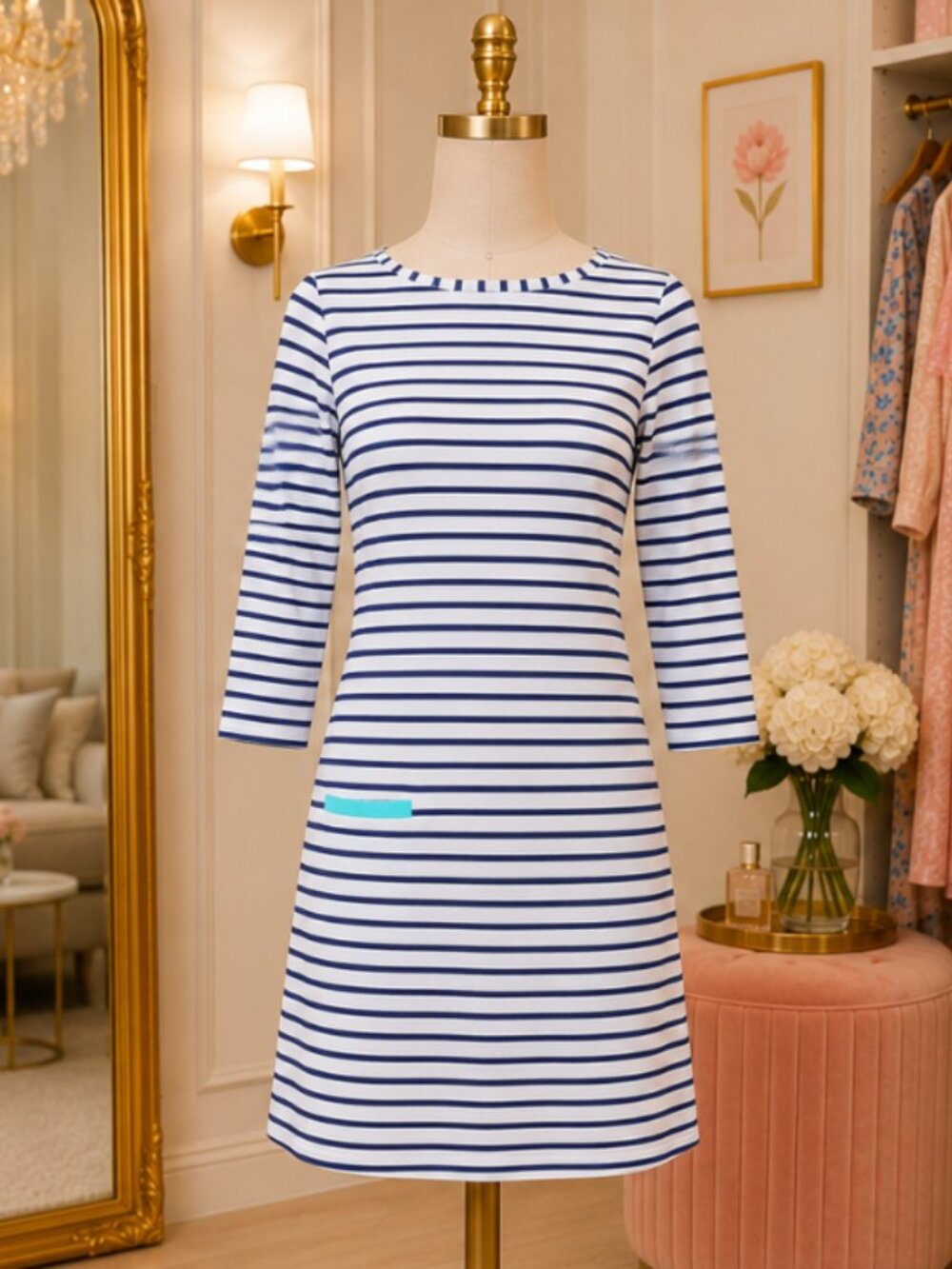 4 BUNDLES LEFT (S,M,L,XL) Cabana Life BUNDLE Navy Stripe Shift Dress + Tote Bag - Picture 4 of 6